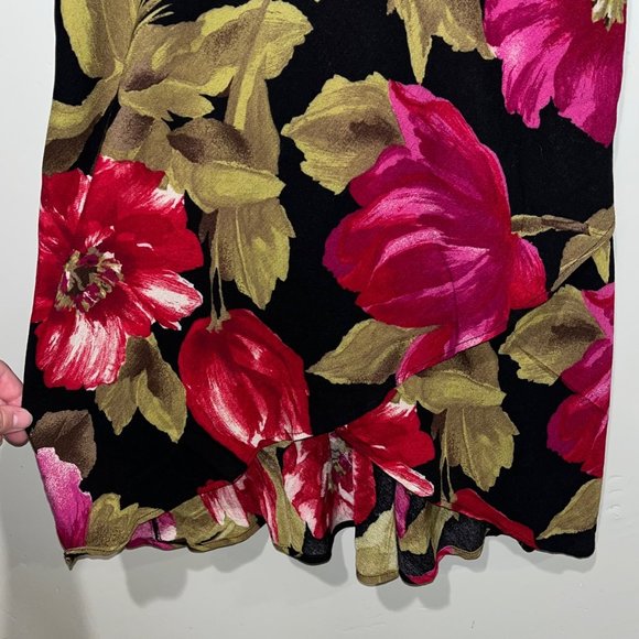 Vintage Positive Attitude Petite Black and Red Large Floral Print Blouse Size 14 - Picture 3 of 3